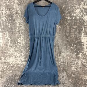 Harlow & Rose Size L Scoop Neck Minimalist Tie Maxi Shirt Dress Blue Short Sleev